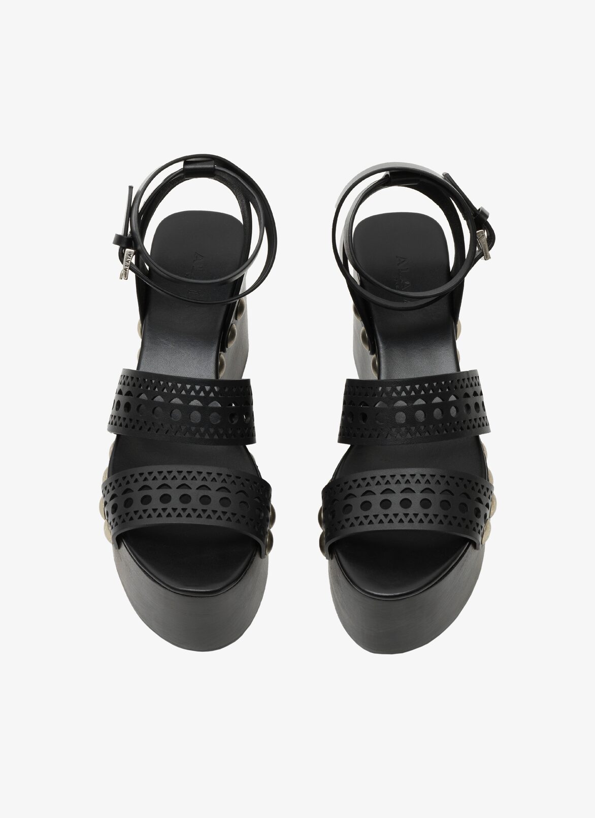OPENWORK WOOD HEEL SANDALS ALAÏA BLACK OPENWORK WOOD HEEL SANDALS